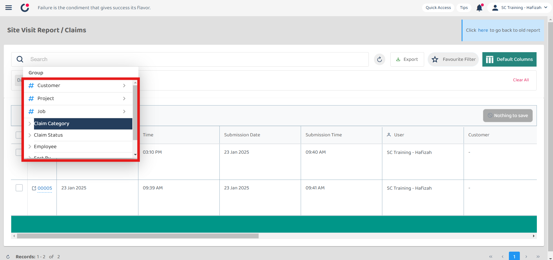 Claims Management Filter Step 2