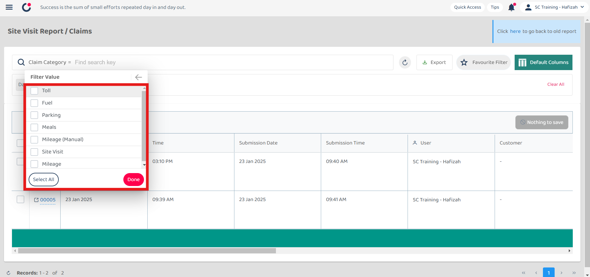 Claims Management Filter Step 3