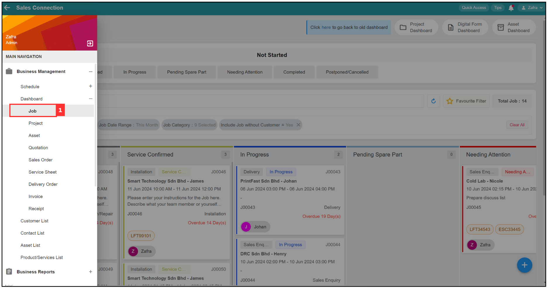 Job Dashboard Page Tutorial Step 1