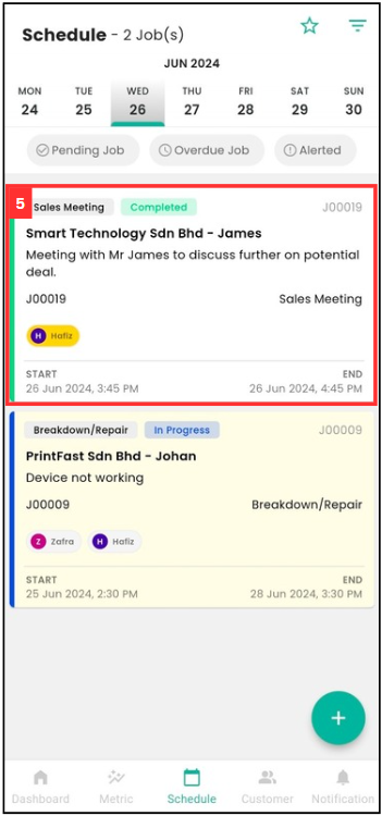 Job Schedule Mobile Step 5