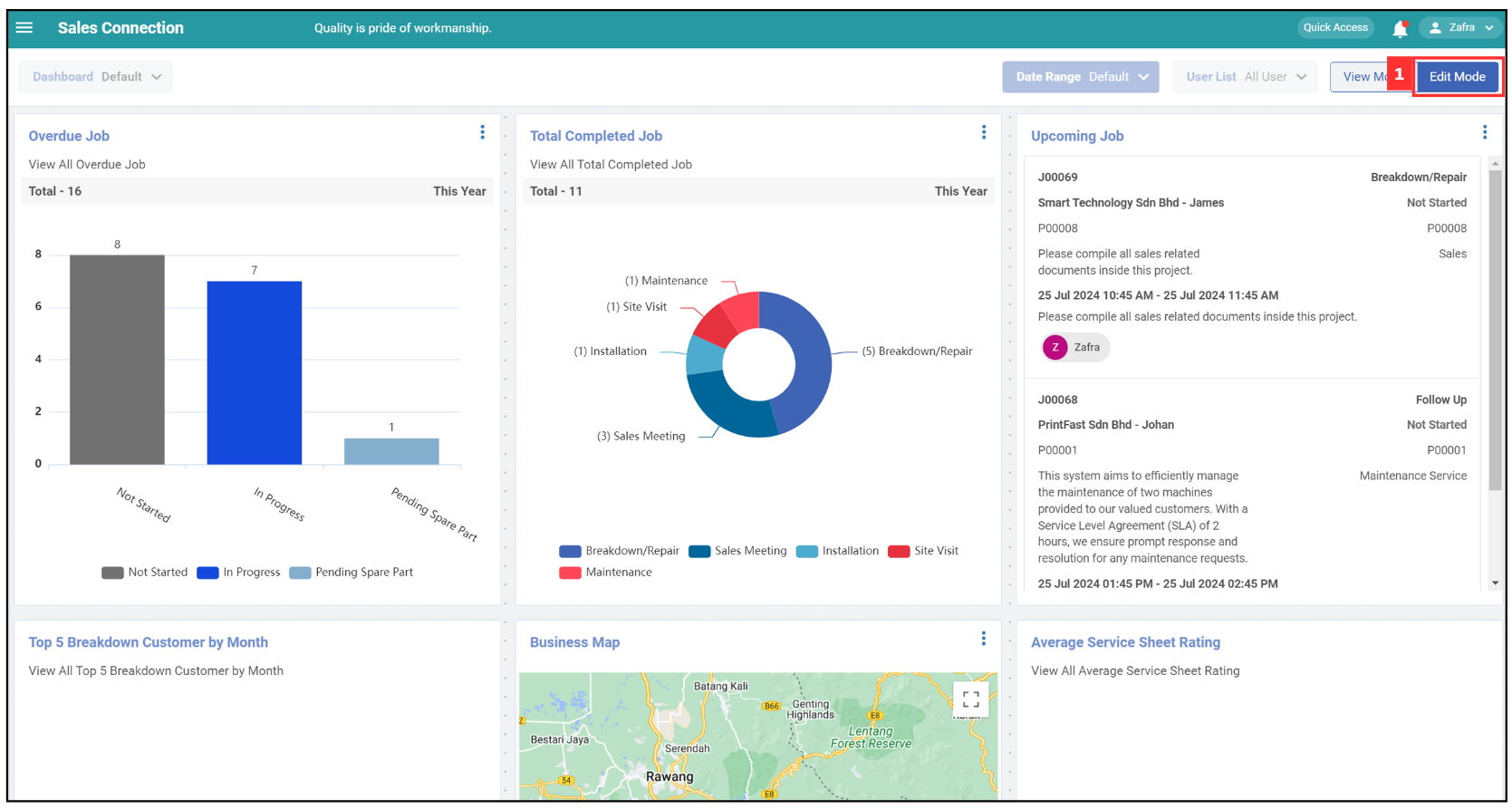 Metric Dashboard Edit Mode - Resize Chart Step 1