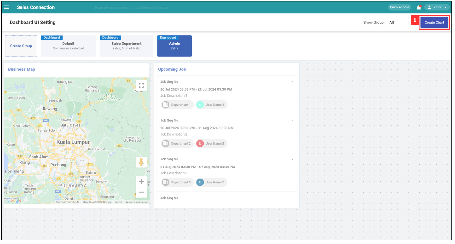 Metric Dashboard Layout Settings - Create Chart Step 1