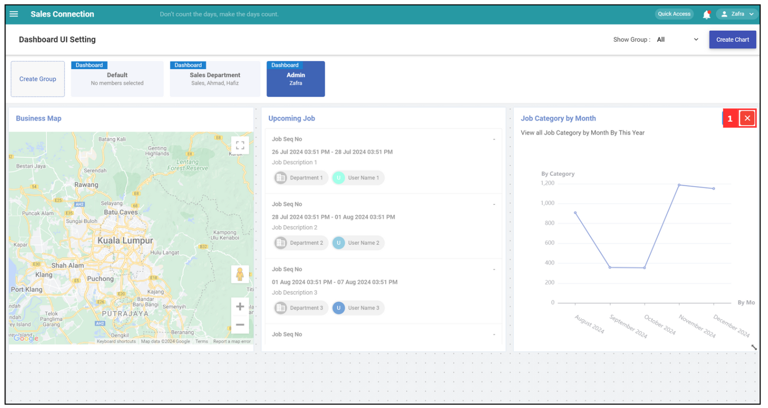 Metric Dashboard Layout Settings - Delete Chart Step 1