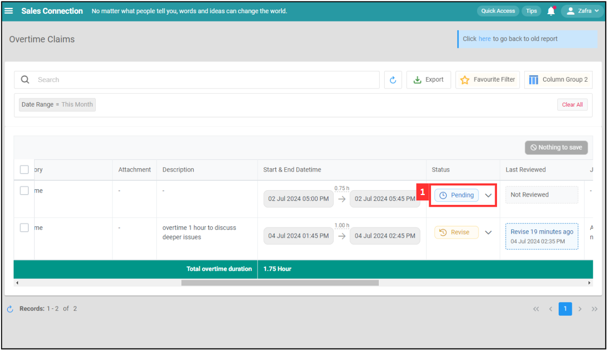 Overtime Management Change Claim Step 1