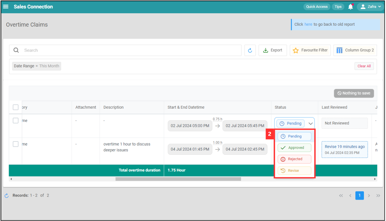 Overtime Management Change Claim Step 2