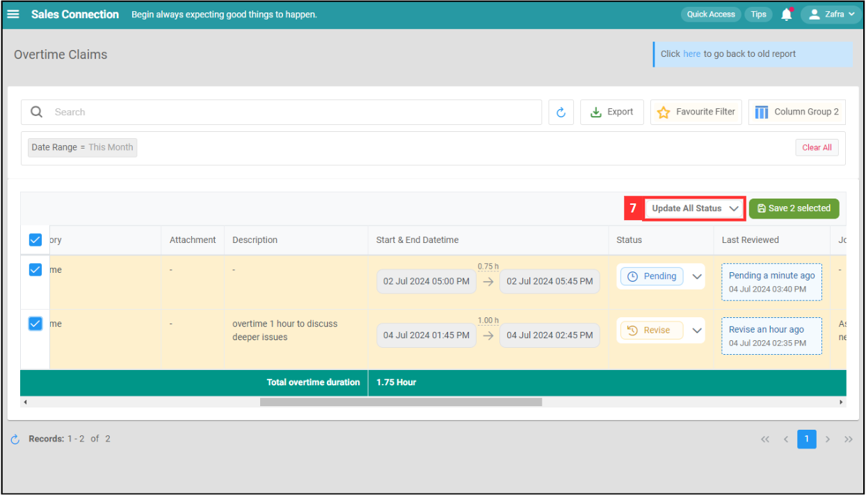 Overtime Management Change Claim Step 7