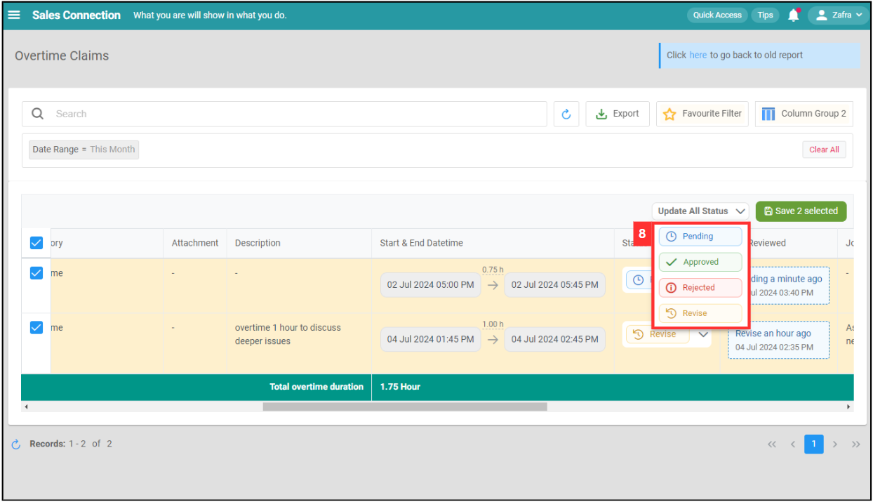 Overtime Management Change Claim Step 8