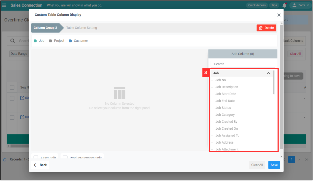 Overtime Management Default Column Step 3