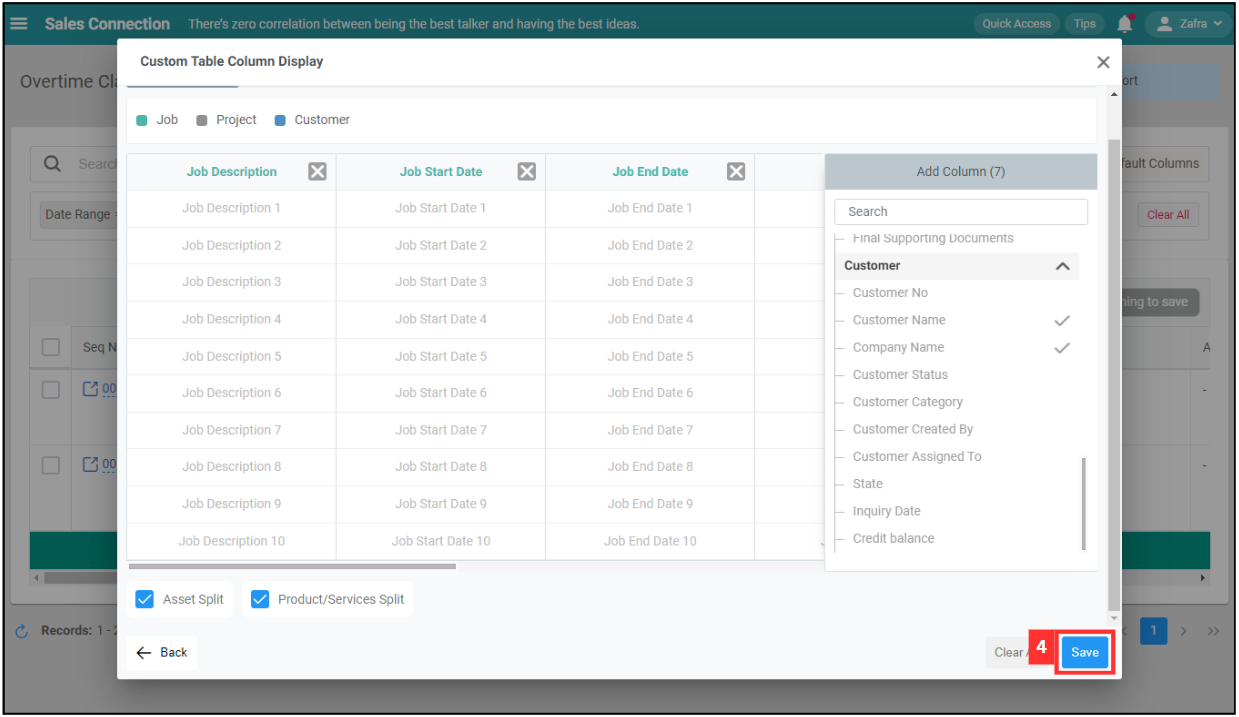 Overtime Management Default Column Step 4