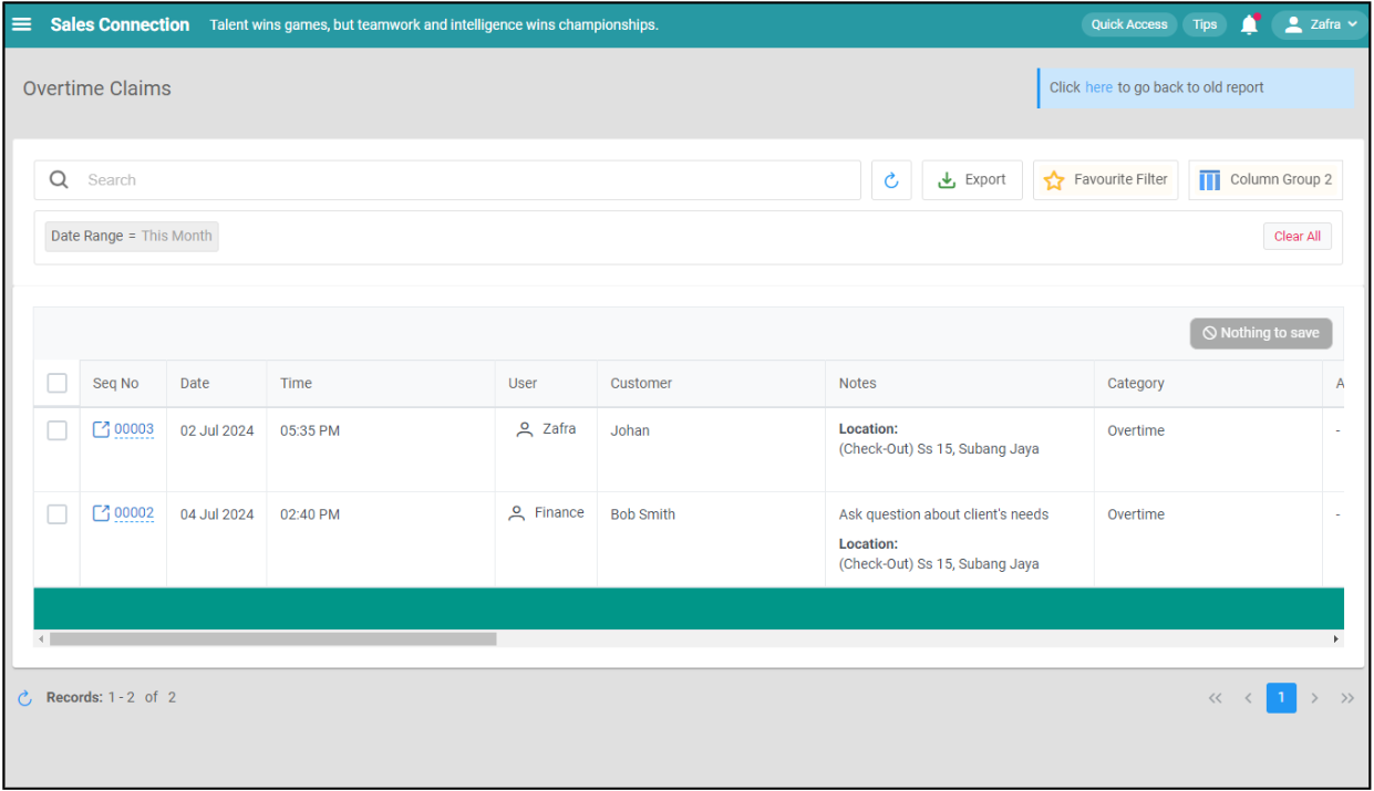 Overtime Management Default Column Step 5