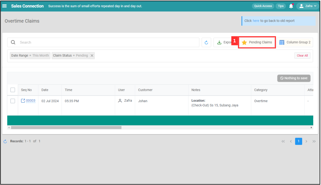 Overtime Management Default Filter Step 1