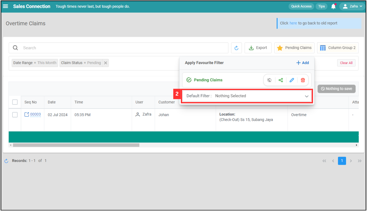 Overtime Management Default Filter Step 2