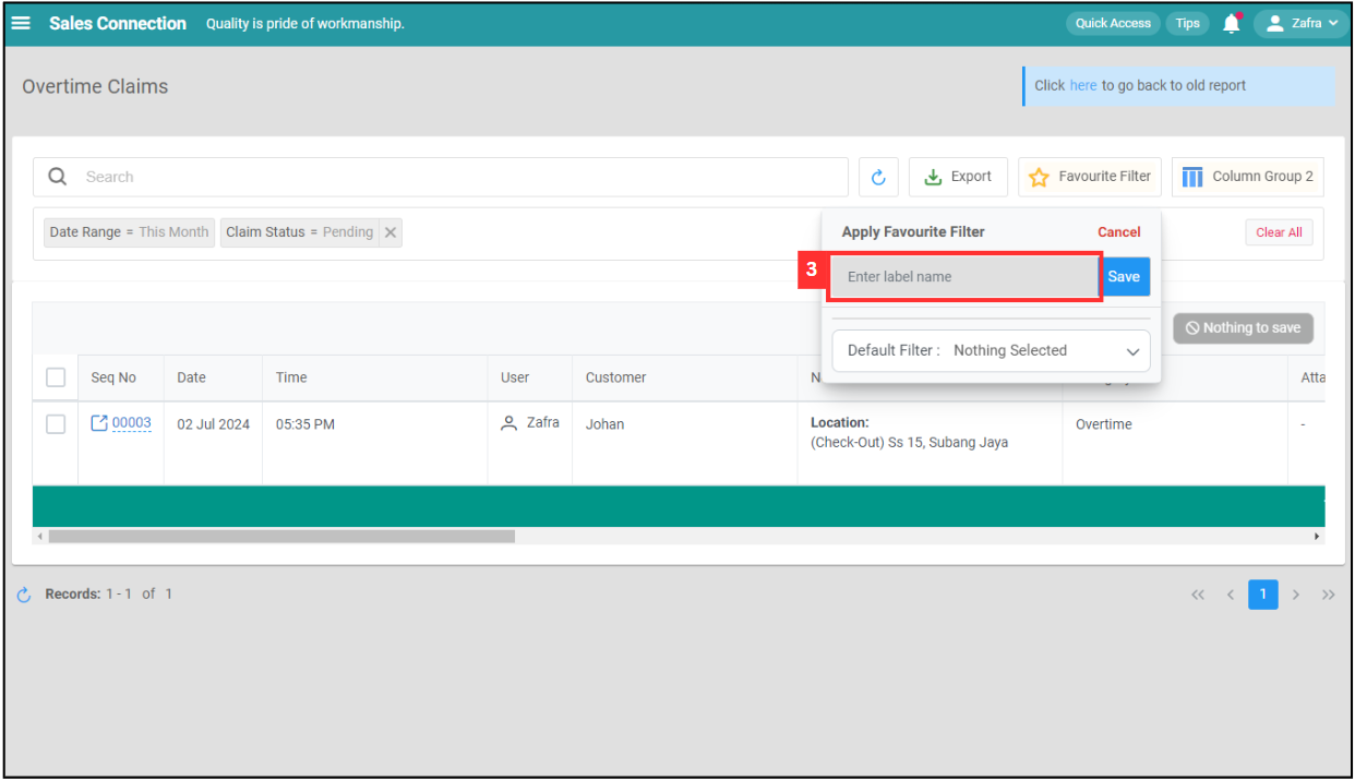 Overtime Management Favourite Filter Step 3