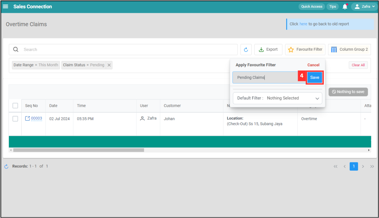 Overtime Management Favourite Filter Step 4