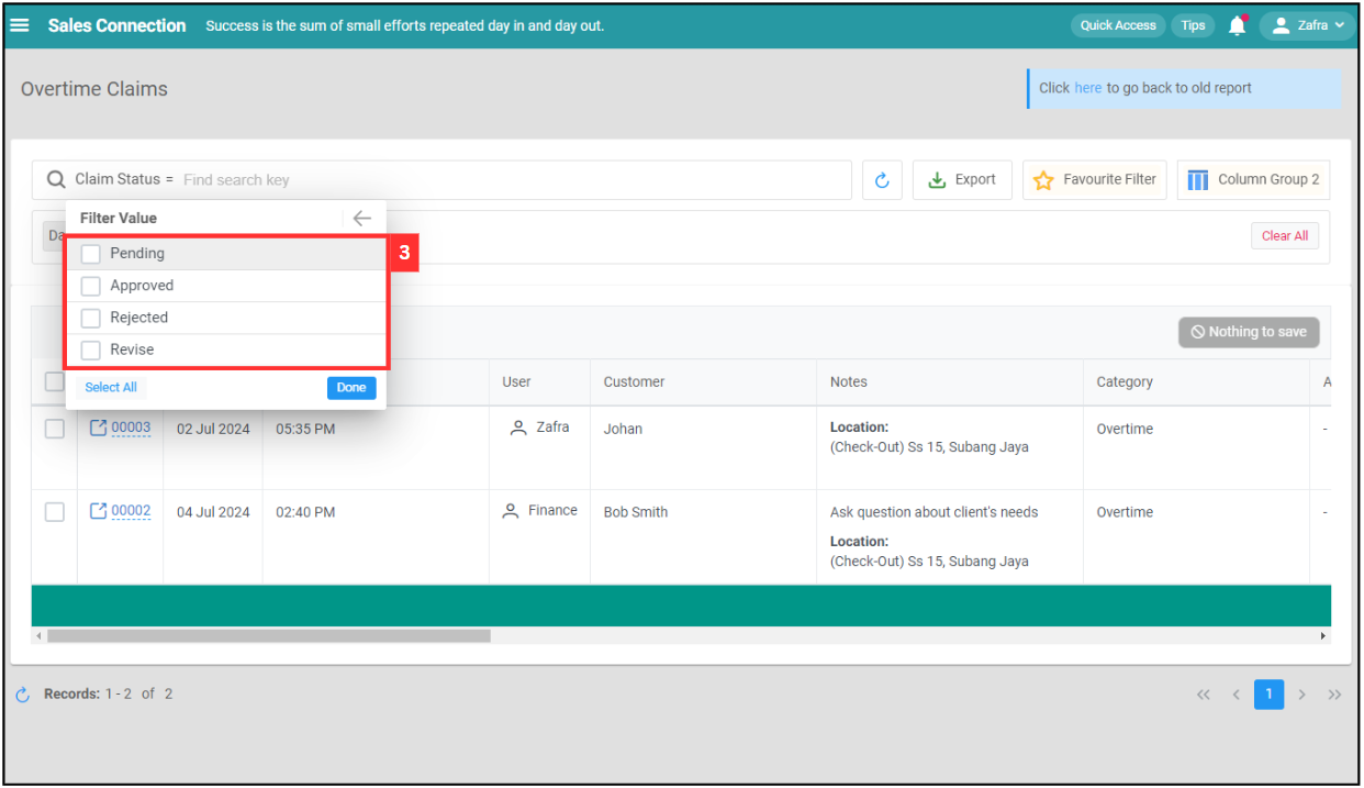 Overtime Management Filter Step 3