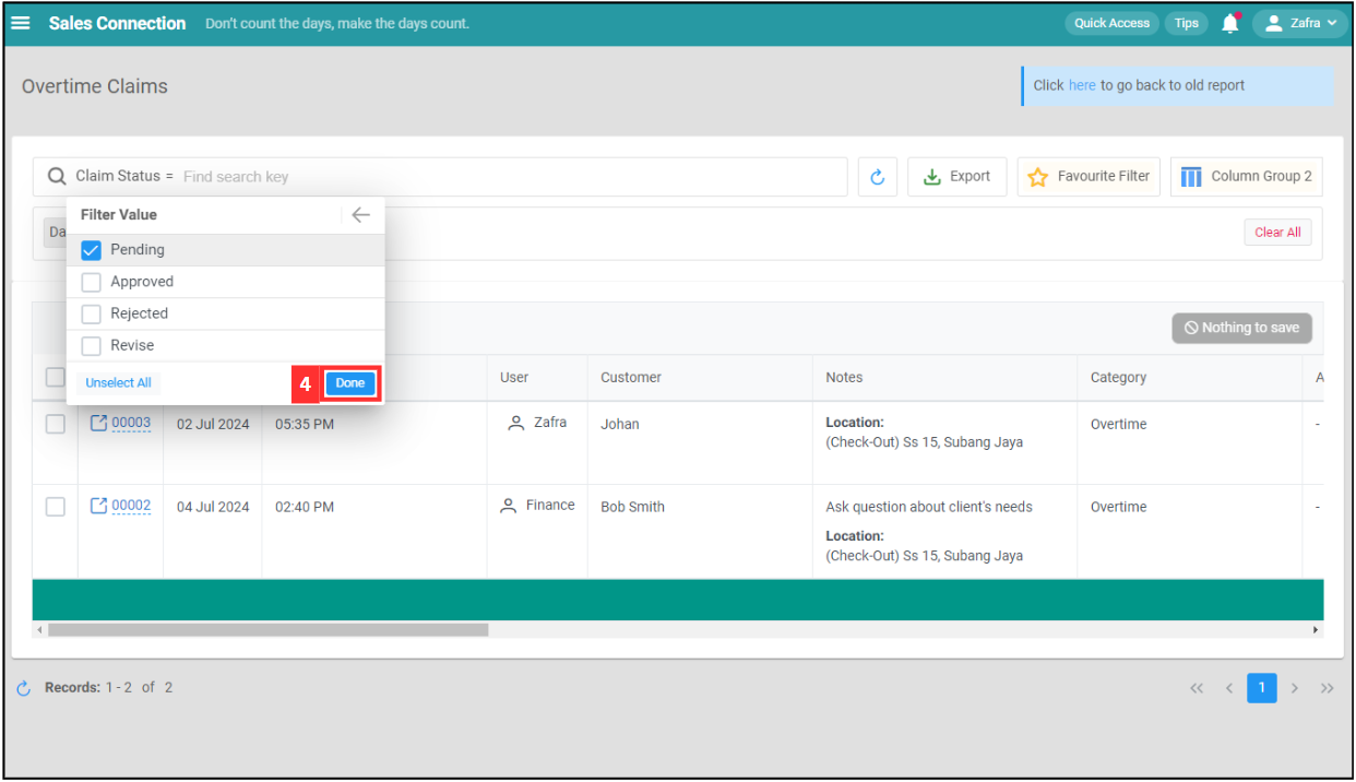 Overtime Management Filter Step 4