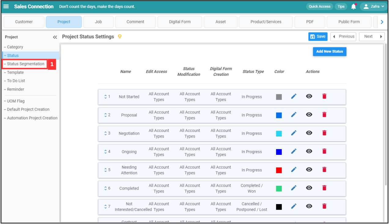 Project Status Segmentation Step 1