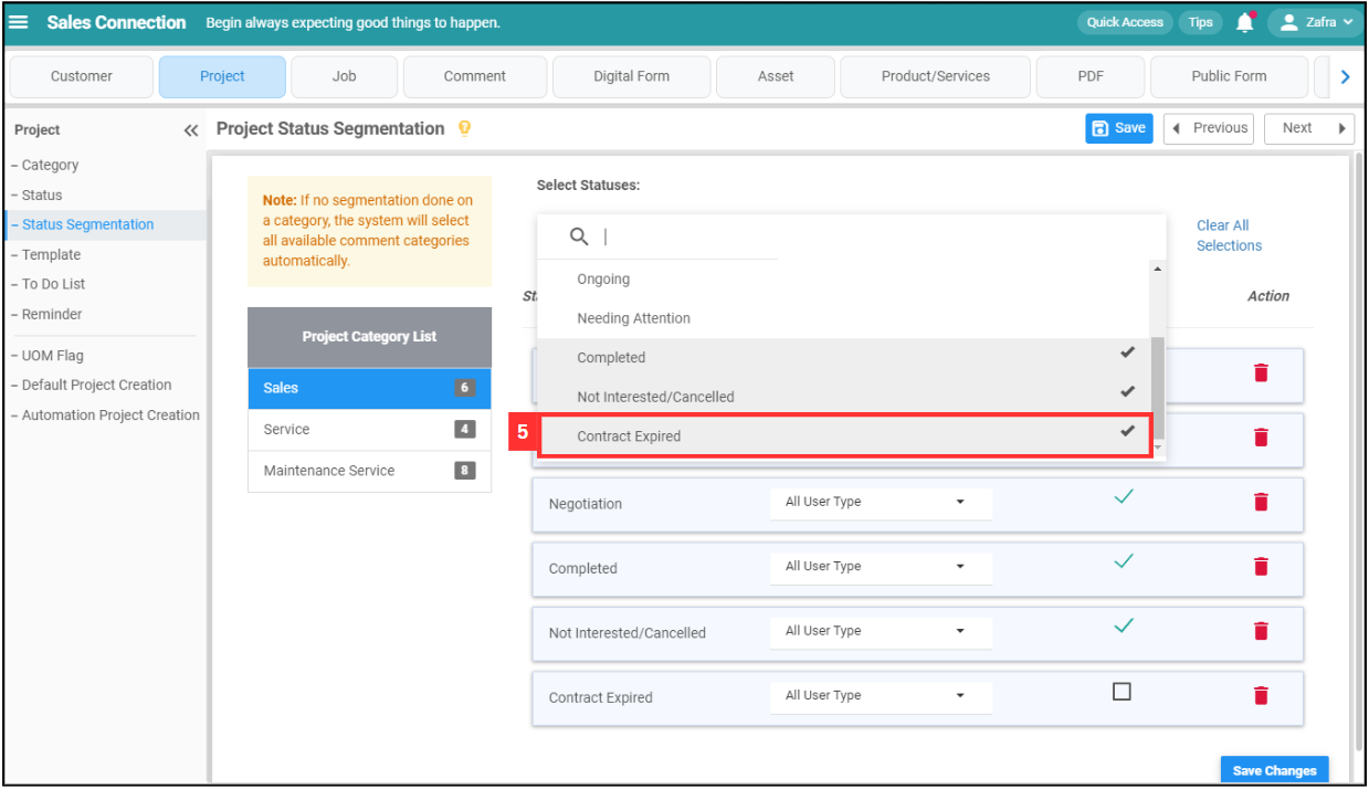 Project Status Segmentation Step 5