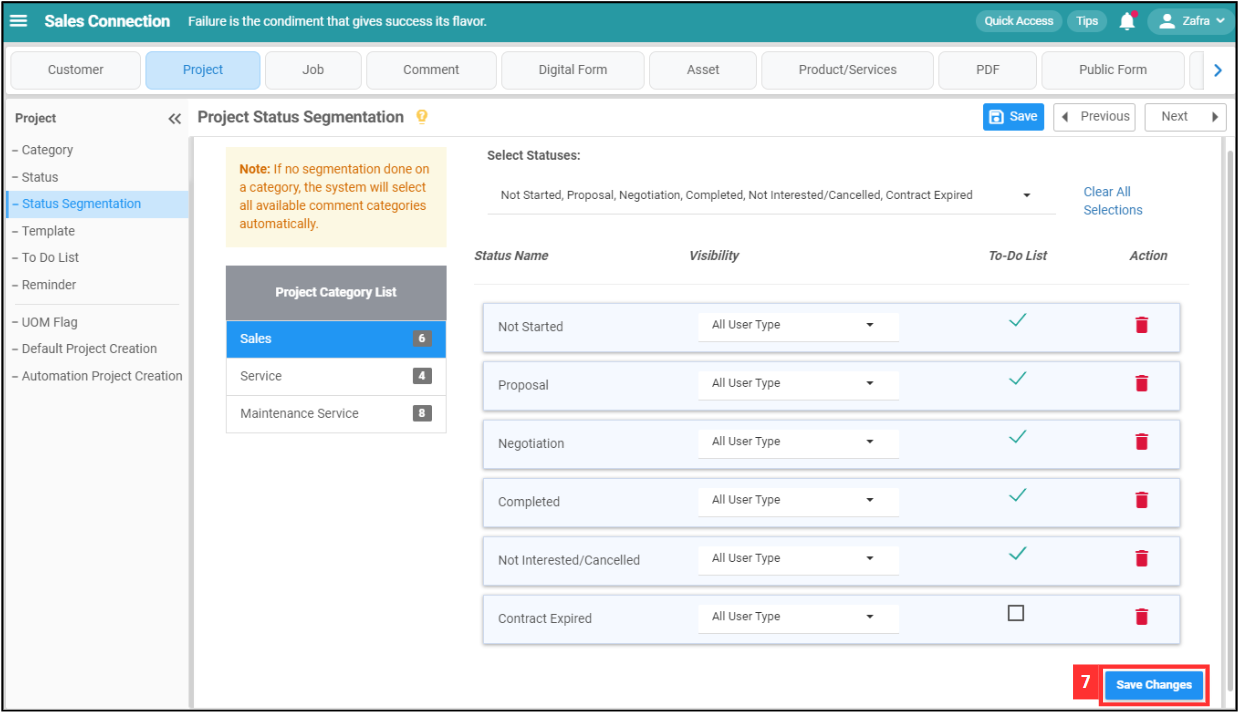 Project Status Segmentation Step 7